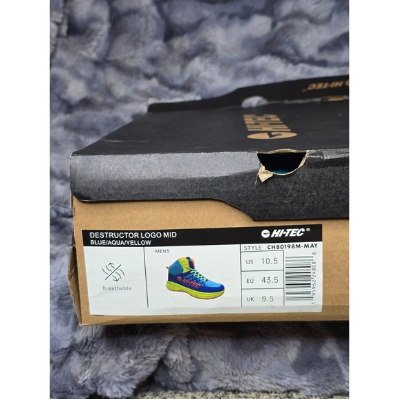 NWB HI-TEC Destructor Logo Mid Blue Aqua‎ Yellow Hiking Trail Shoes size 10.5 main image 6